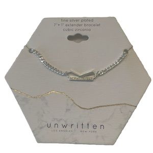 Unwritten Cubic Zirconia Initial Link Bracelet Fine Silver Plated "k" 7+1 Extend